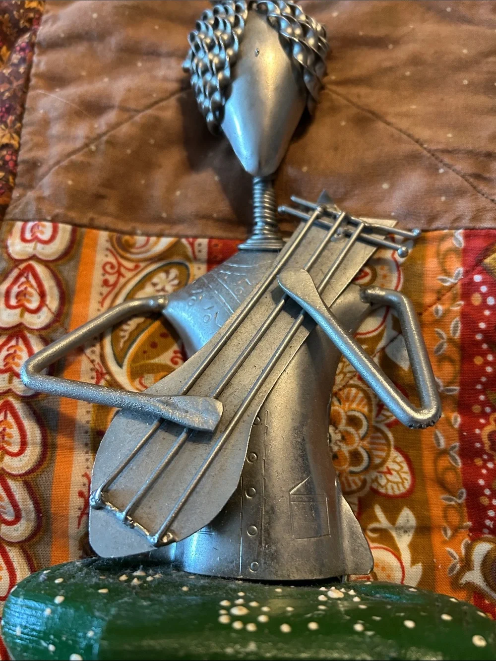 Metal Musician Figurine Decorative Ornament - Green Accents